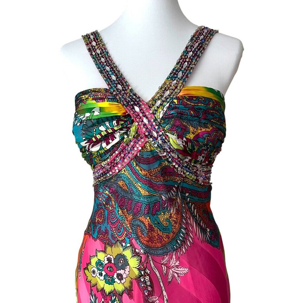 Vintage Dress Small Y2K Formal Prom Gown Beaded Tropical Dress long Cruise Maxi - Picture 6 of 17